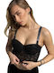 Γυναικείο Crop Top με Δαντέλα Μαύρο