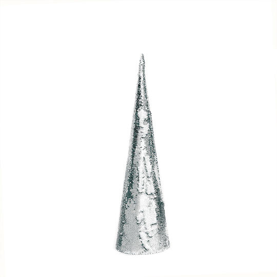 Christmas Decorative Illuminated Tree Cone 60cm IP20 Battery Silver Silver & White Sequin Cone Tree