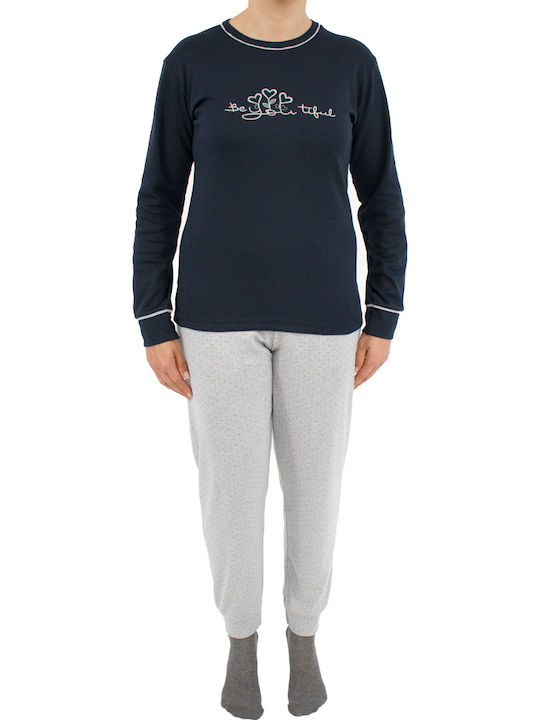 Fawn Winter Damen Pyjama-Set Blau