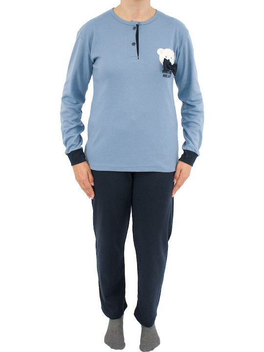 Fawn Winter Damen Pyjama-Set Blau