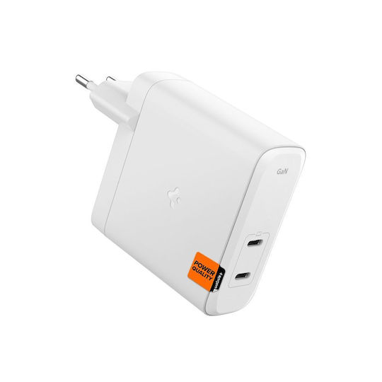 Spigen Φορτιστής Χωρίς Καλώδιο GaN με 2 Θύρες USB-C 140W Power Delivery Λευκός (ArcStation Pro GaN-1402)