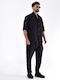 Short Sleeve Shirt in Oversized Line Striped Black