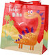 Paper Bag for Gift with Theme "Dinosaurs" Red 23x11x21.5cm.