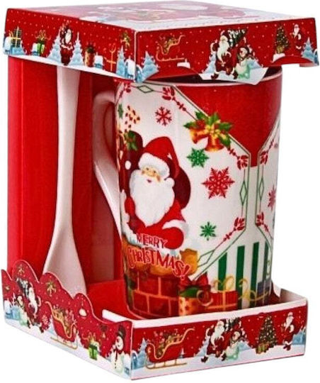 Christmas Tall Mug with Spoon 400ml 4 Designs 11x10x16cm 1 piece