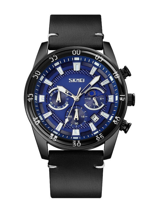 Skmei Men's Watch 45mm Chronograph Battery with Black Leather Strap