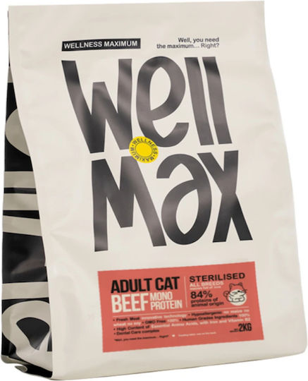 Wellmax Trockenfutter für Katzen Erwachsene Sterilisiert Rind Monoprotein 2kg
