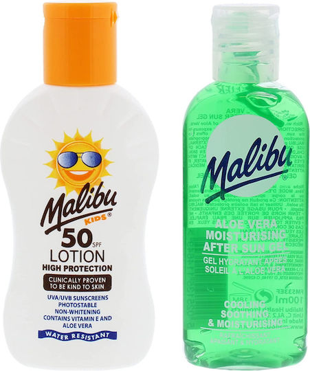 Malibu Waterproof Copii Crema de Soare Emulsie SPF50 100ml + Aloe After Sun 100ml