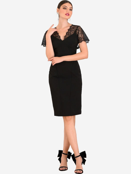 Derpouli Evening Black Dress with Lace
