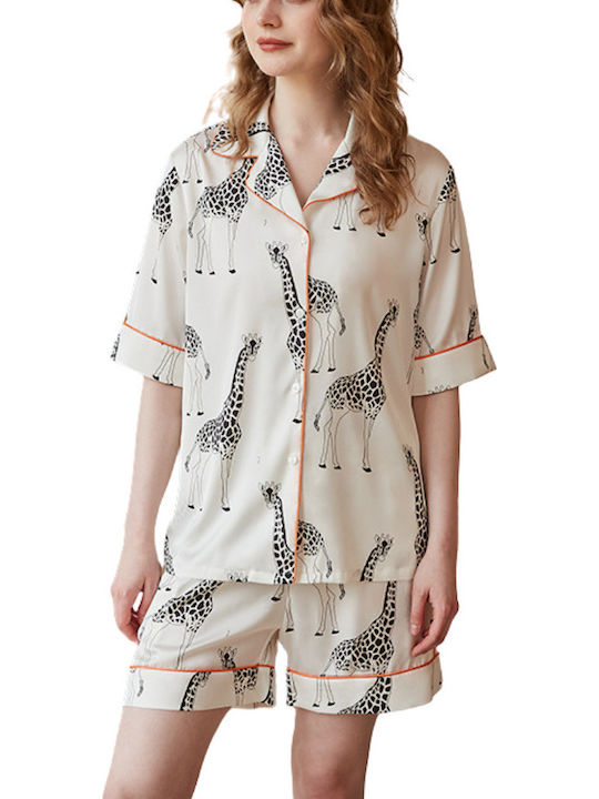 Chicret Sommer Damen Pyjama-Set Weiß