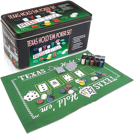 Set 200 Poker Chips in Metallic Box with Felt