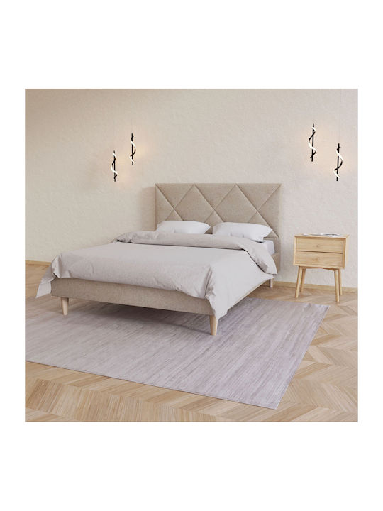 Fortuna Double Bed Upholstered with Fabric Beig...