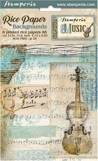 Σετ 8 Ριζόχαρτα Ντεκουπάζ Stamperia 10.5×14.8cm Backgrounds Music
