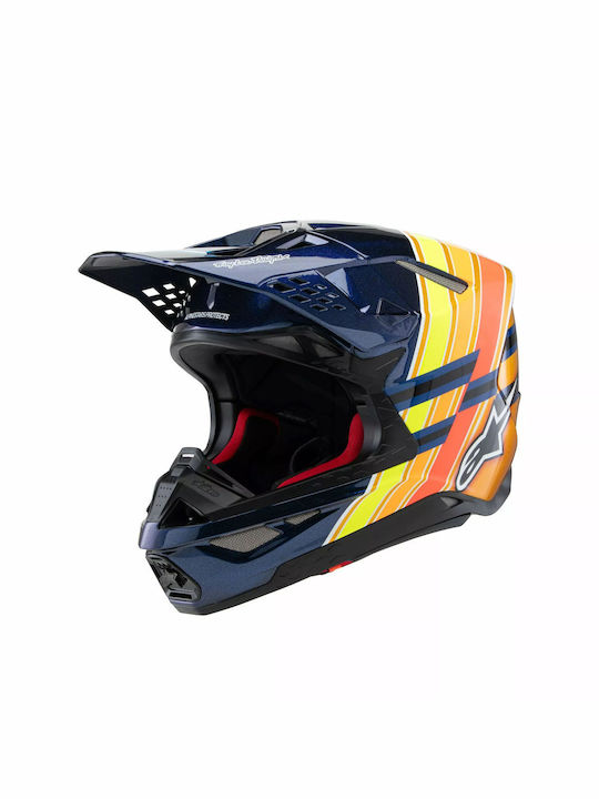 Alpinestars Supertech M10 TLD Edition 25 Dark Blue/Orange/Yellow Fluo/Red Glossy Κράνος Μηχανής Motocross ECE 22.06