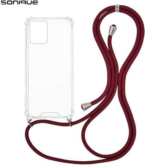 Sonique Armor Clear Silicone Case with Cord for Motorola Moto G13 4G Moto G23 4G Moto G53 5G Bordeaux