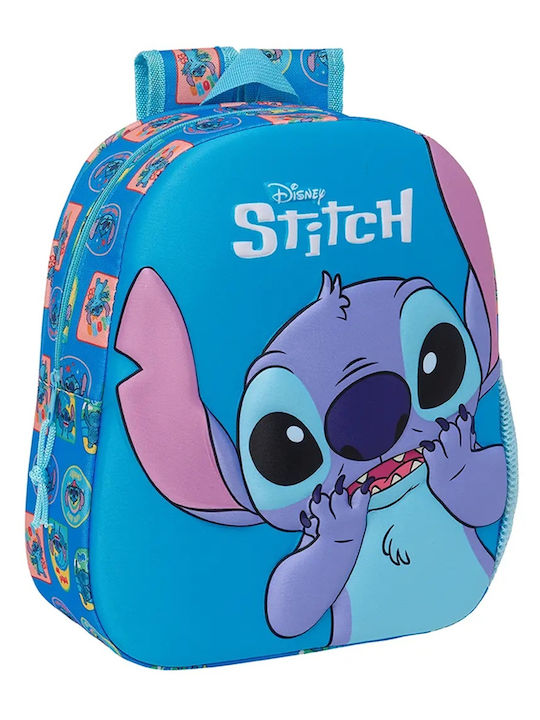 Disney Stitch Schulranzen Rucksack mit Flaschenhalter Blau 27 x 3 x 33cm
