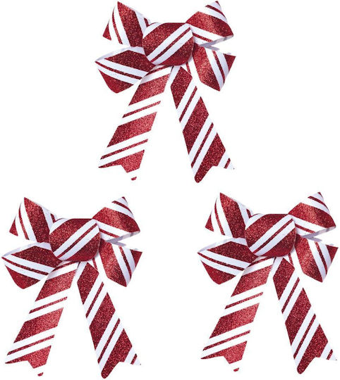 Set of 3 Decorative Christmas Bows Red White 13x10x1cm