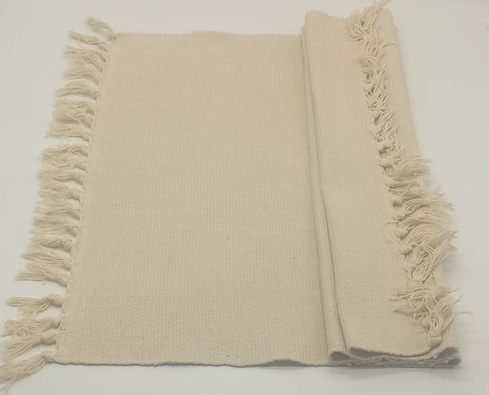 Natural Home Rug Rectangular Cotton with Fringes Beige