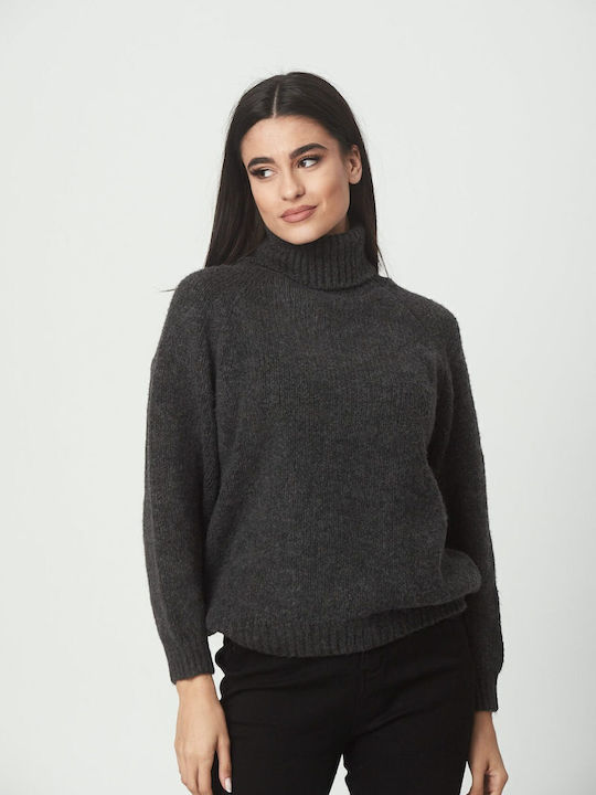 Women's Long Sleeve Sweater Woolen Turtleneck Gray