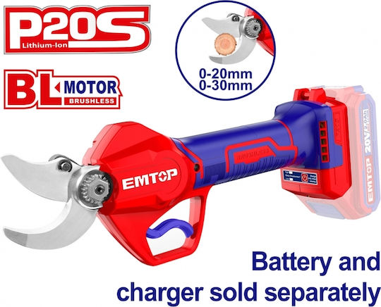 Emtop Pruning Shears Battery 20V Solo with Maximum Cutting Diameter 30mm