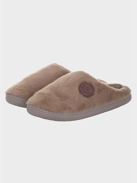 Men's Slipper Solid Color Fluffy Look Camel