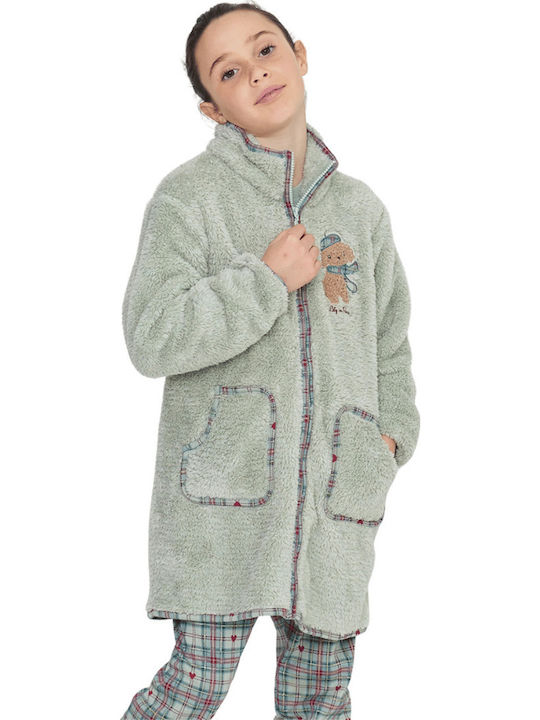 Noidinotte Kinder Bademantel Winterlich Fleece Mint