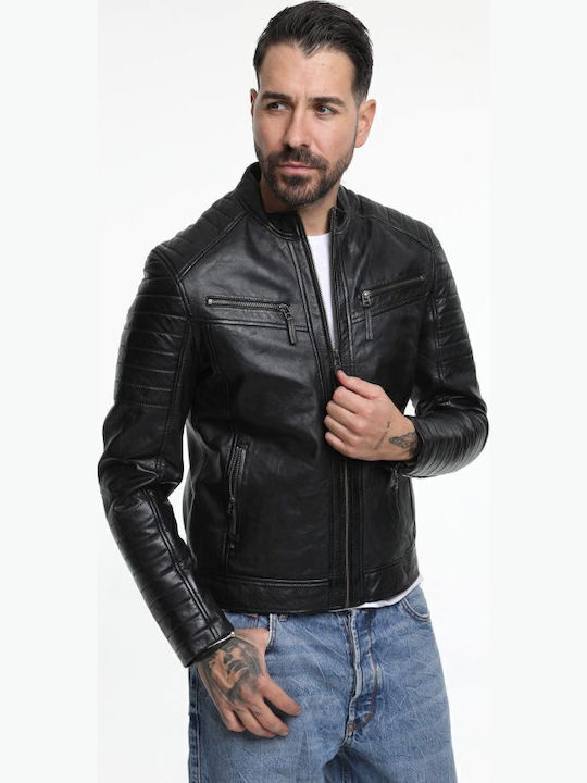 Newton Leather Geacă Biker Din Piele Neagră