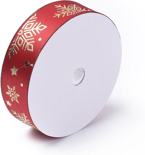 Christmas Satin Ribbon Snowflakes Burgundy 25mm 18 meters