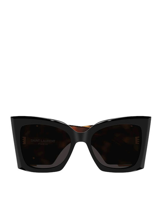 Ysl Women's Sunglasses with Brown Tartaruga Plastic Frame and Black Lens SL M119 BLAZE 003