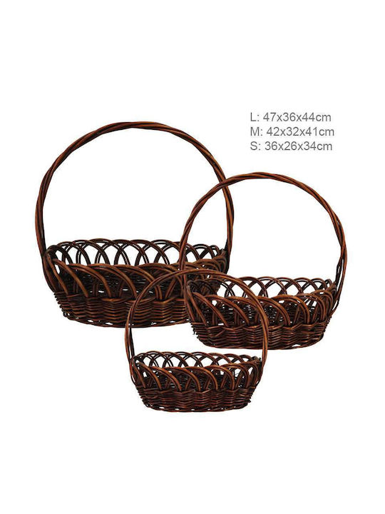 Καλαθια Ψαθινα Σετ/3 Καφε Οβαλ 47x36x44 42x32x41 36x26x34cm 10/σακ