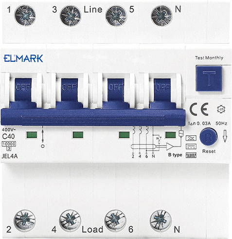 Elmark Ρελέ Ράγας Διαρροής 20A Τετραπολικό