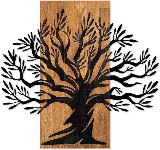 Monumentaler Baum Wanddekoration 899skl2409 58x67cm Walnuss-schwarz Wallity Metall Holz