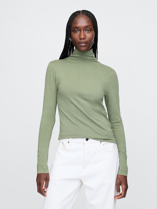 Women's Sweater Cotton Turtleneck Calla Green