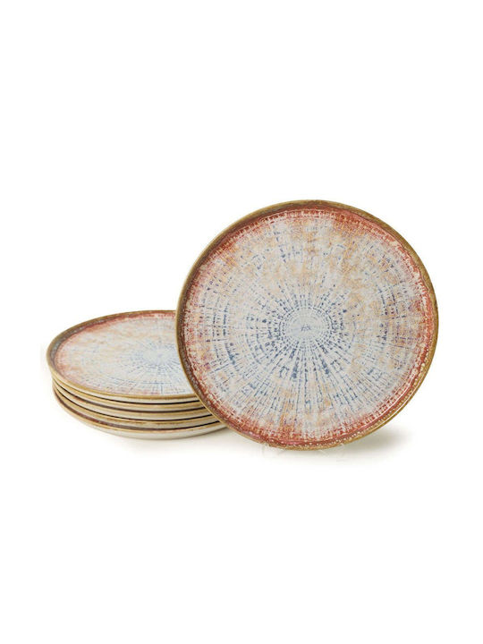 Hermia Plate Shallow Ceramic Multicolour with Diameter 28cm 6pcs