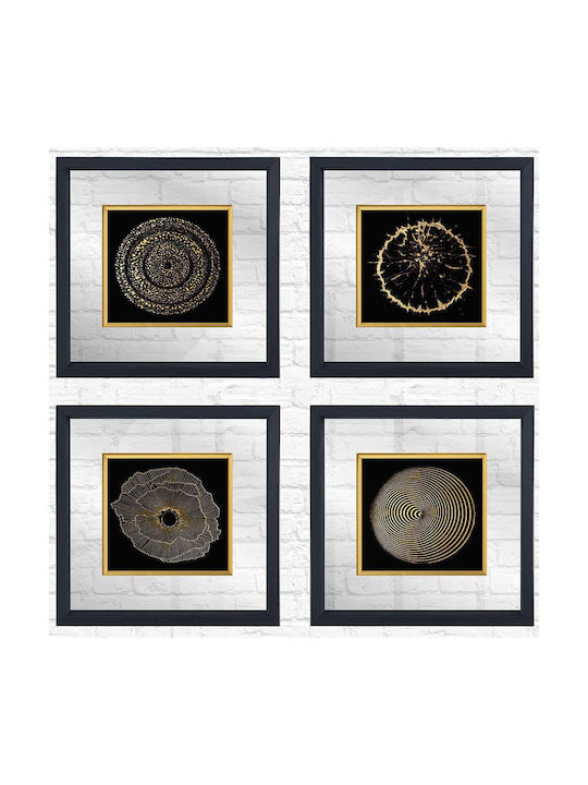 Κάδρα Σετ 4τμχ 977alp4109 32x32cm Black-gold Wallity Τετράγωνοι Ξύλο Γυαλί