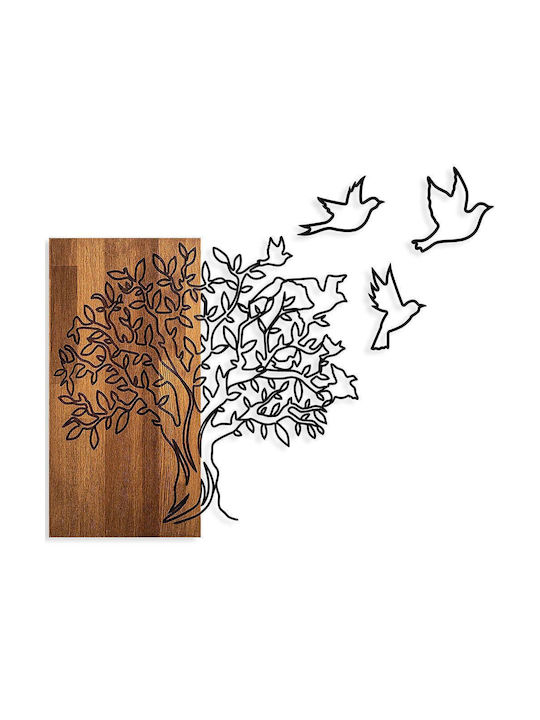 Wall Decor Tree Birds 891tnl2348 61x58cm Walnut-black Wallity Metal Wood