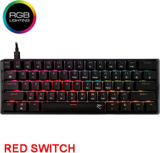 White Shark Shinobi 2 Gaming Mechanical Keyboard 60% with Custom Red switches and RGB lighting (English US)