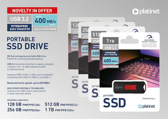 Platinet 128GB USB 3.2 SSD Stick Black