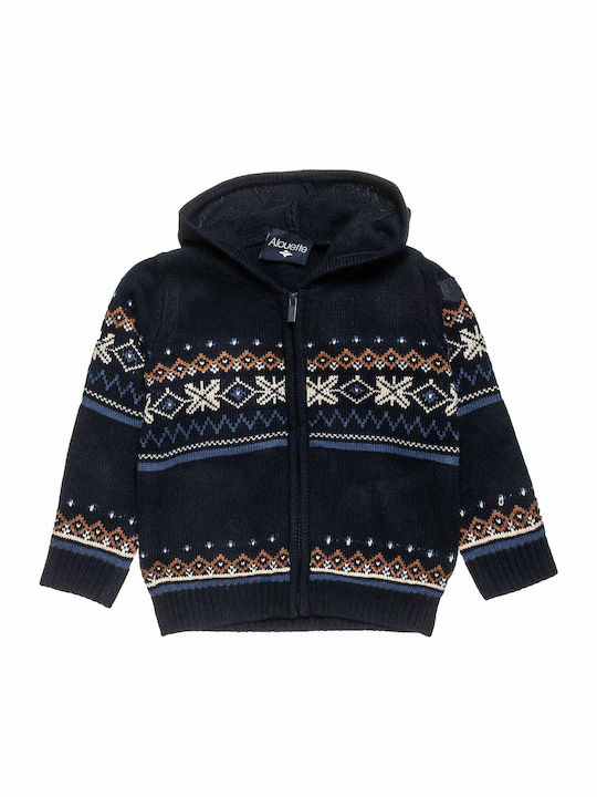 Kids Cardigan Knitted with Hood Navy Blue