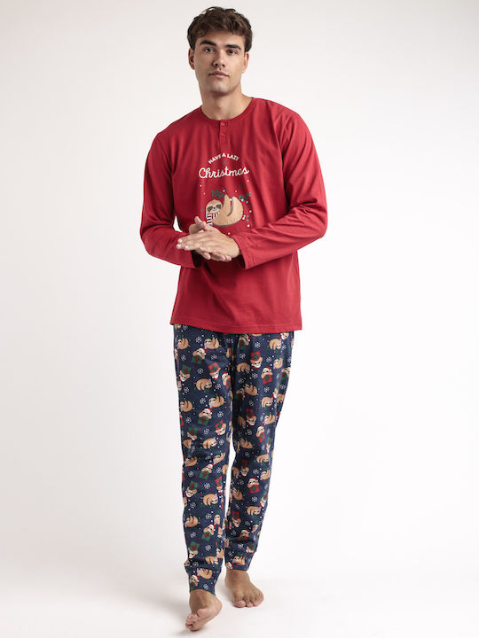 Admas Men's Winter Cotton Pajamas Set Red