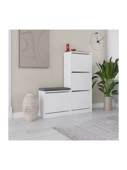 Dude Wooden White Shoe Cabinet with Tilting She...
