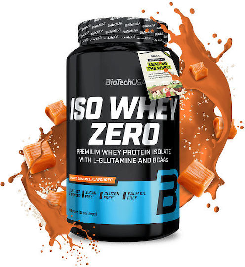 Biotech USA Iso Whey Zero With Glutamine & BCAAs Laktosereduziert Protein Molke Glutenfrei mit Geschmack Salted Caramel 908gr