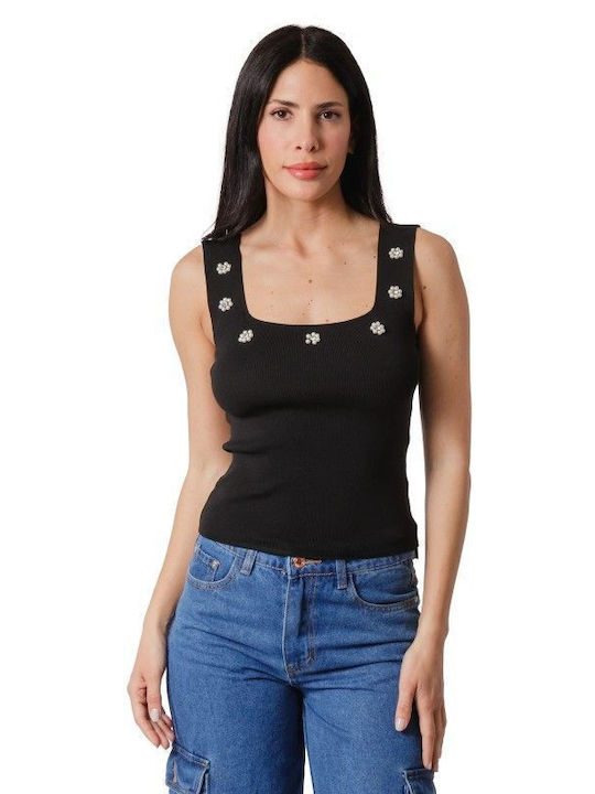 Black Sleeveless Top with Decorations