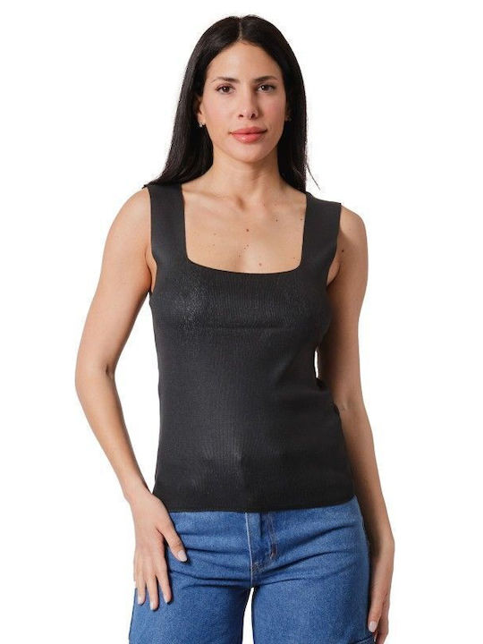 Black Metallic Sleeveless Top