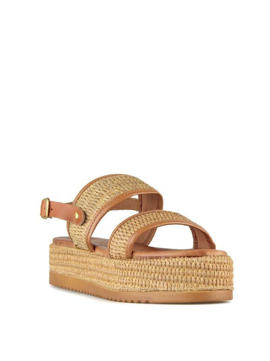 Sandale Camel Handmade cu Platformă Decorativă