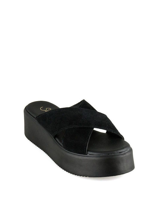 Black Leather Handmade Flatform Sandal