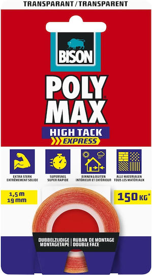 Ταινια Διπλης Οψης Polymax High Tack Διαφανη 19mmx1.5m Bison 7004400