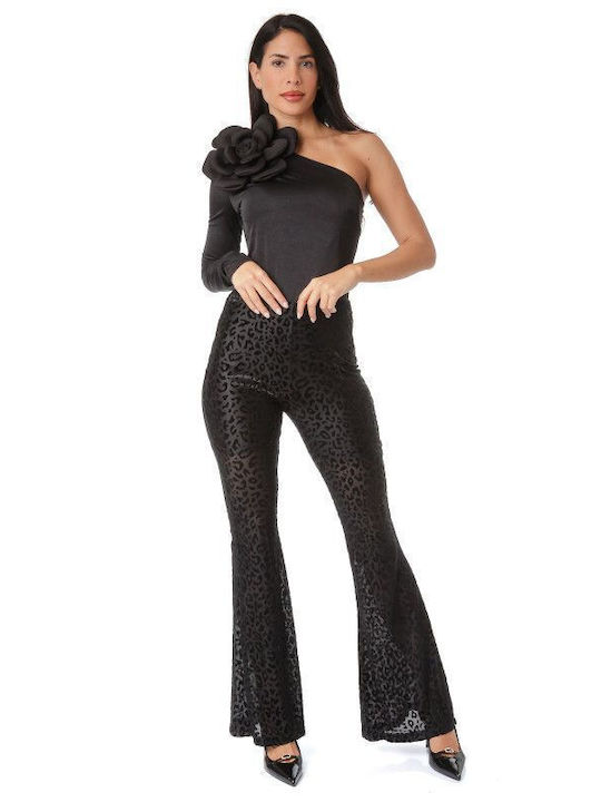 Black High-Waisted Animal Print Trousers