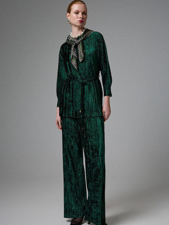 Bill Cost Velvet Texture Trousers Green