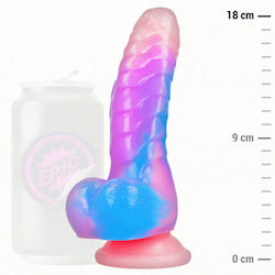 Epic Glass Dildo with Balls and Suction Cup Blue 18cm