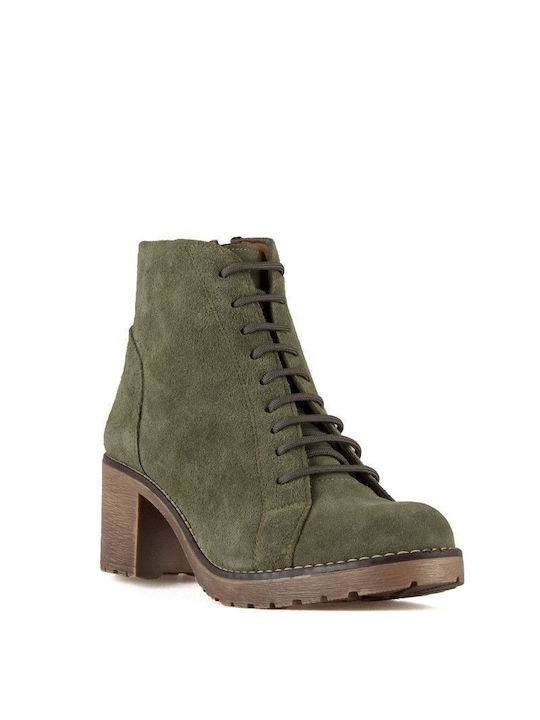 Khaki Suede Lace-Up Ankle Boot